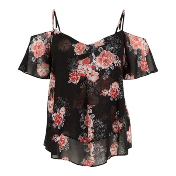 Torrid Black and Red Floral Chiffon Hanky Hem Cold Shoulder Top Plus Size 2X - Picture 3 of 11